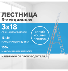 Лестница алюминиевая 3х18 (13,13м)