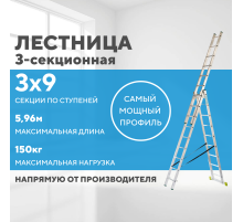 Лестница алюминиевая 3х9 (5,96м)