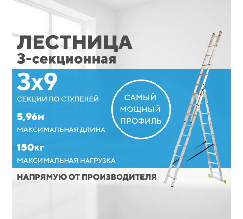 Лестница алюминиевая 3х9 (5,96м)