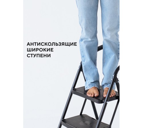 Стремянка 2-х ступенчатая Alterno с широкими антискользящими ступенями. Black Edition Exclusive