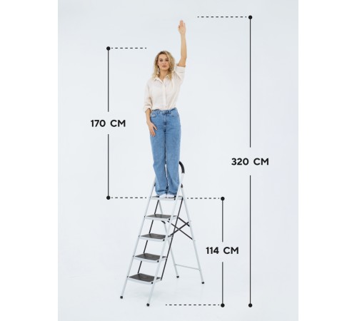 Стремянка 5-х ступенчатая Alterno с широкими антискользящими ступенями. 